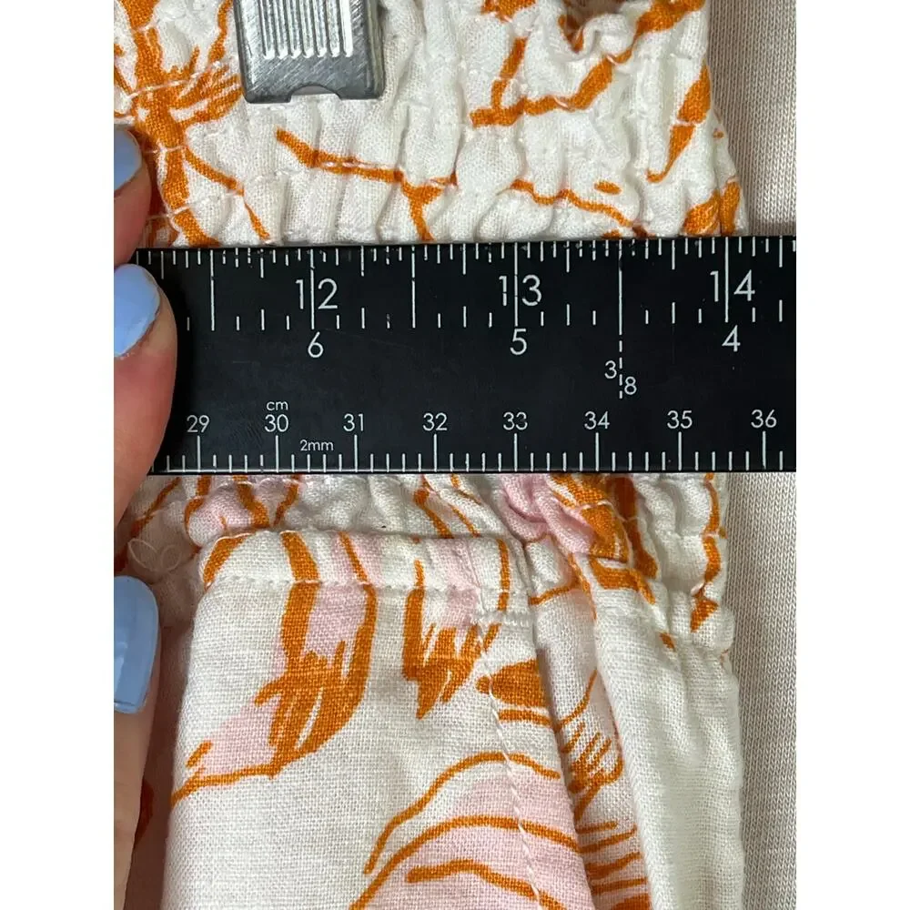 Joie linen blend wide leg pull on floral pants, cream/orange, size S, EUC - Picture 6 of 8